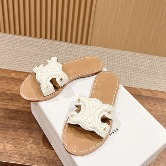 Celine mule triomphe white brown calfskin