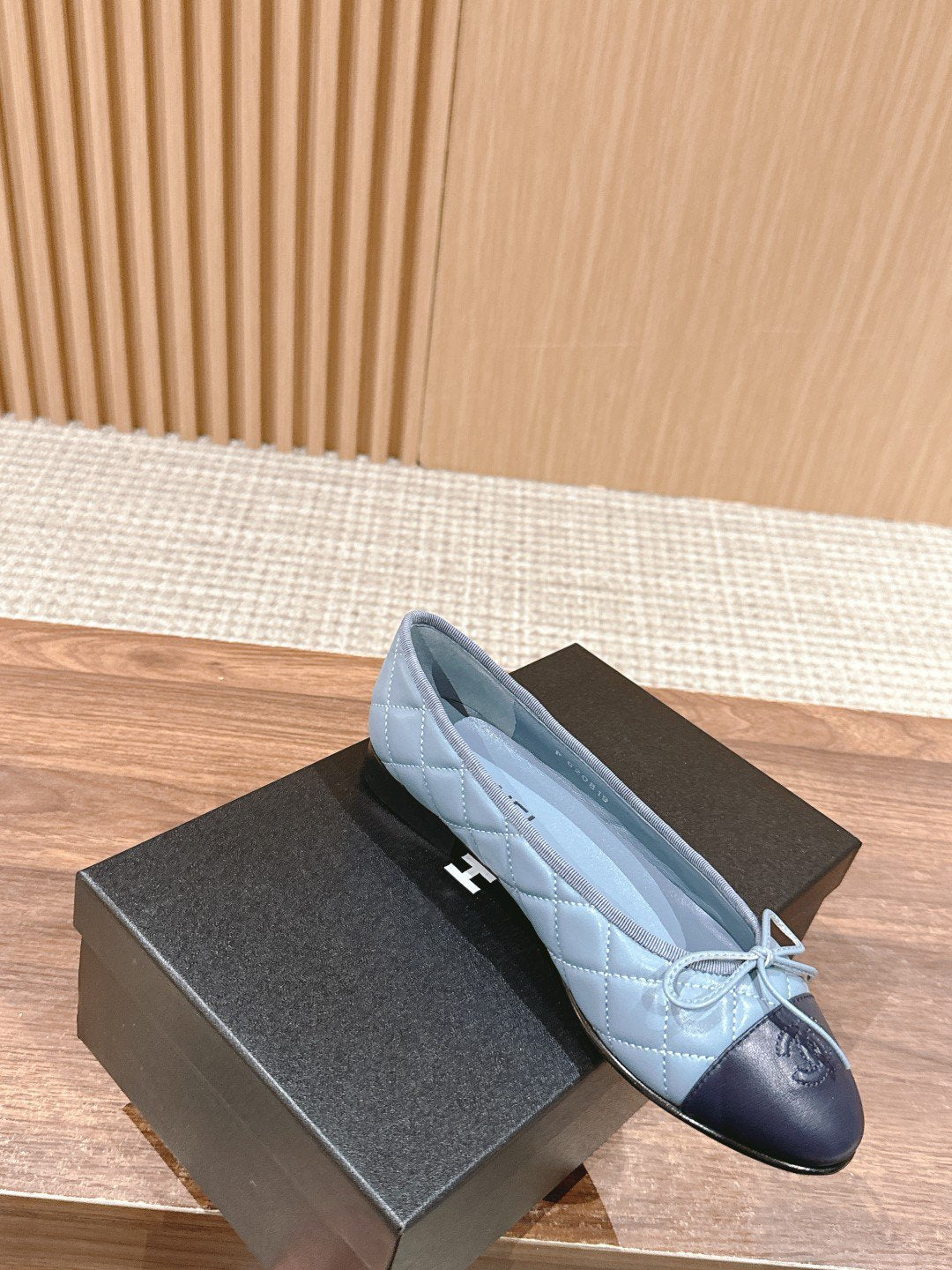 CHANEL ballet flat baby blue quilted lambskin