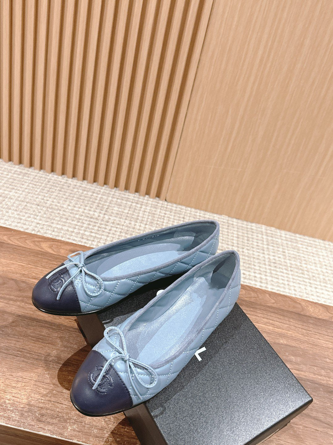CHANEL ballet flat baby blue quilted lambskin