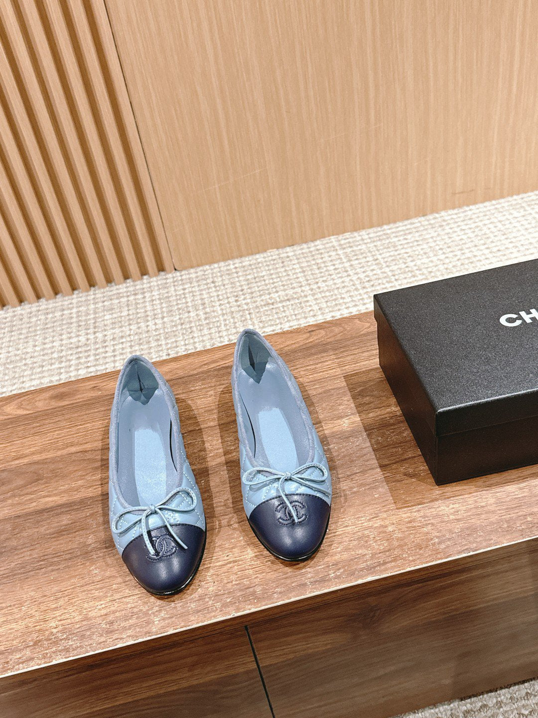CHANEL ballet flat baby blue quilted lambskin