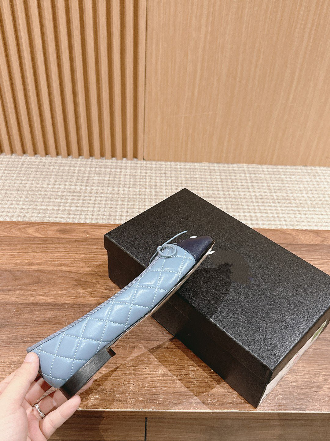 CHANEL ballet flat baby blue quilted lambskin