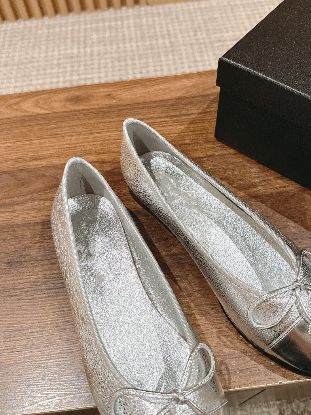 CHANEL ballet flat silver metalic calfskin