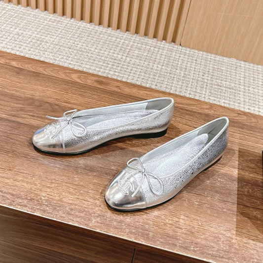 CHANEL ballet flat silver metalic calfskin