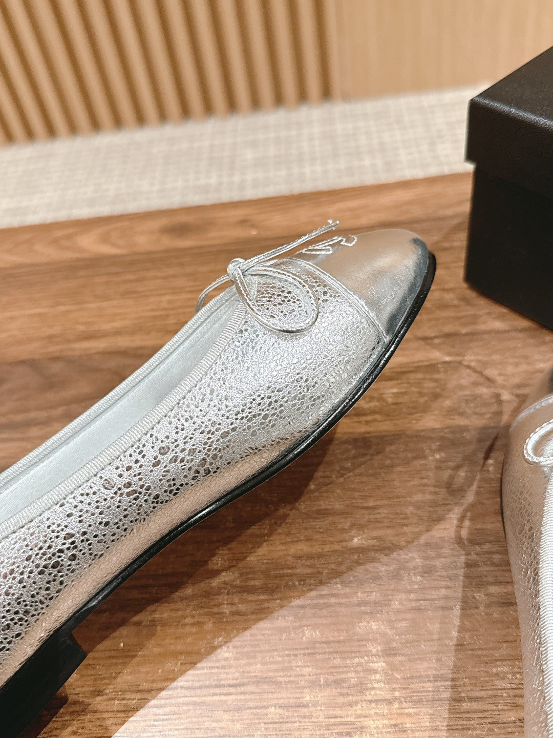 CHANEL ballet flat silver metalic calfskin