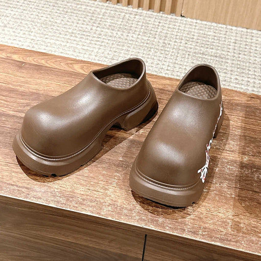 Balanciaga GRAFFITI THICK-SOLED CHEF SHOES IN BROWN RUBBER