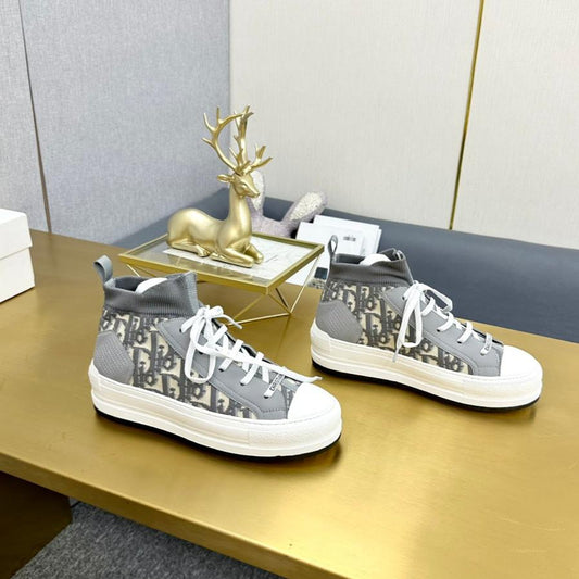 DIOR Walk'n' DIOR Sneaker In Grey Mix Beige Monogram Wool And Cowhide 111929