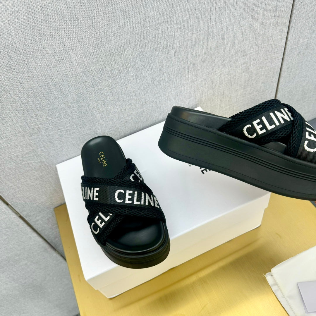 Celine Celine Block Slide Black Fabric with Rubber 238137