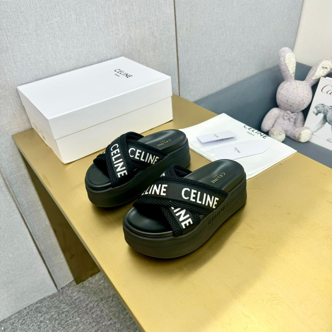 Celine Celine Block Slide Black Fabric with Rubber 238137