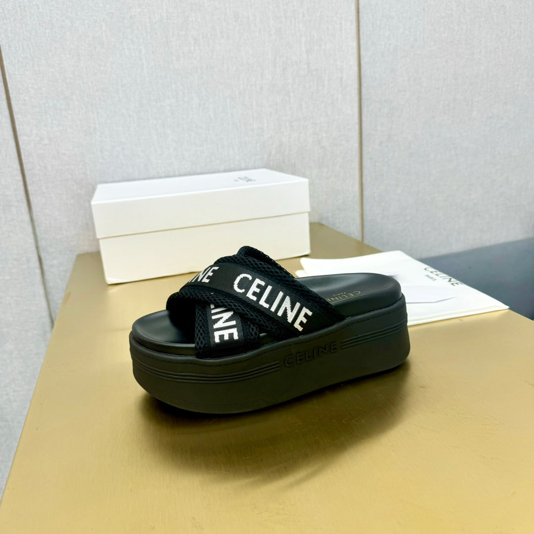 Celine Celine Block Slide Black Fabric with Rubber 238137