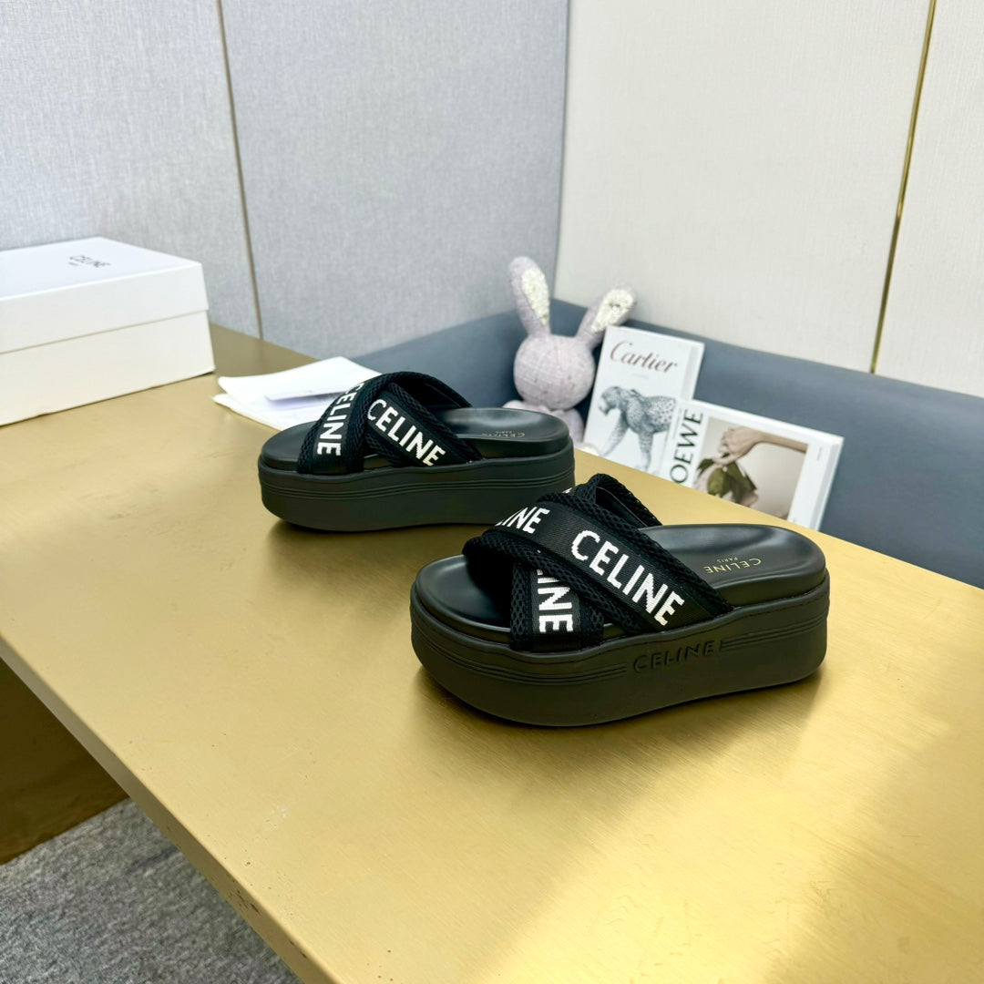 Celine Celine Block Slide Black Fabric with Rubber 238137