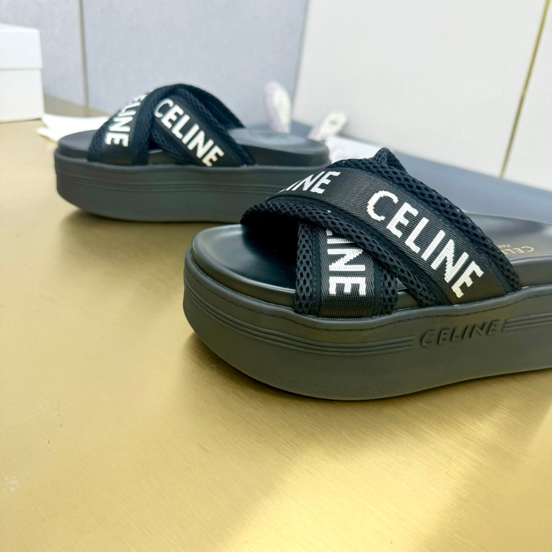 Celine Celine Block Slide Black Fabric with Rubber 238137