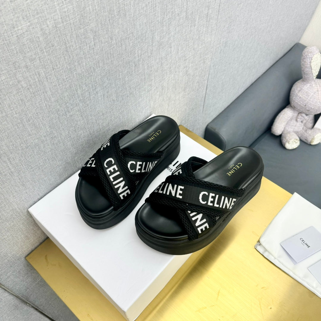 Celine Celine Block Slide Black Fabric with Rubber 238137