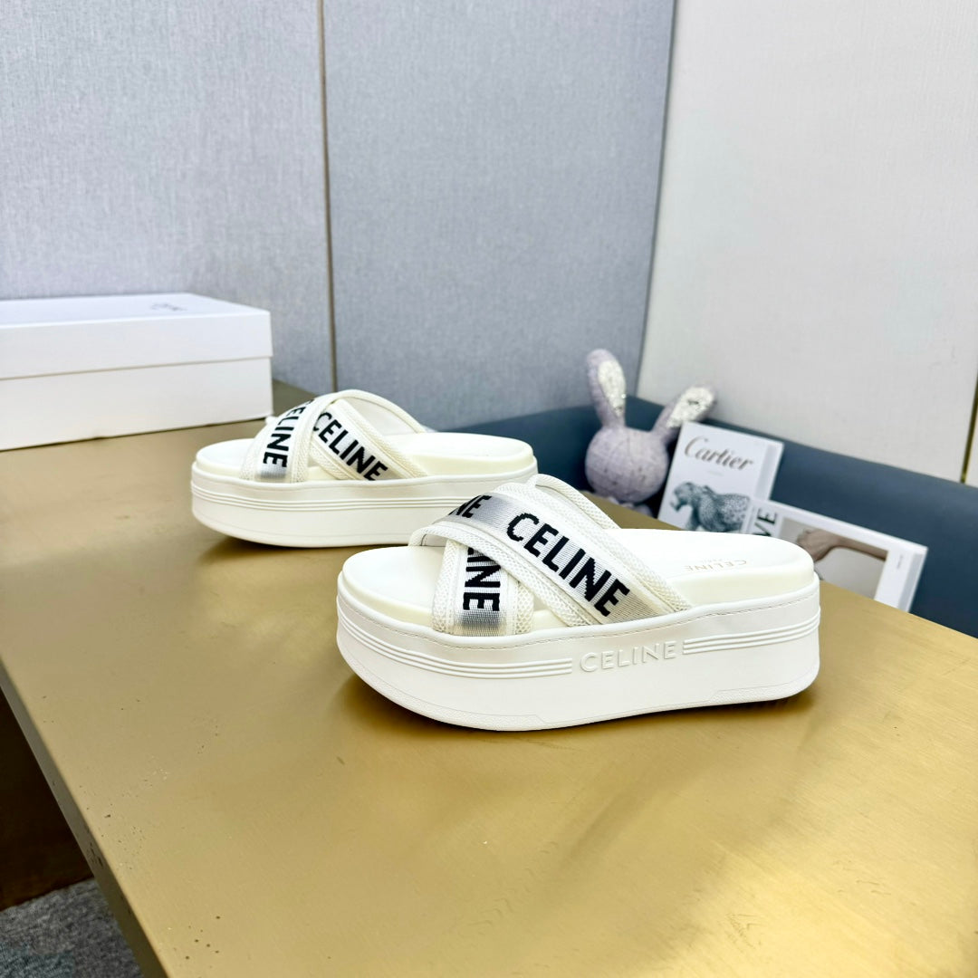 Celine Celine Block Slide White Fabric with Rubber 238138