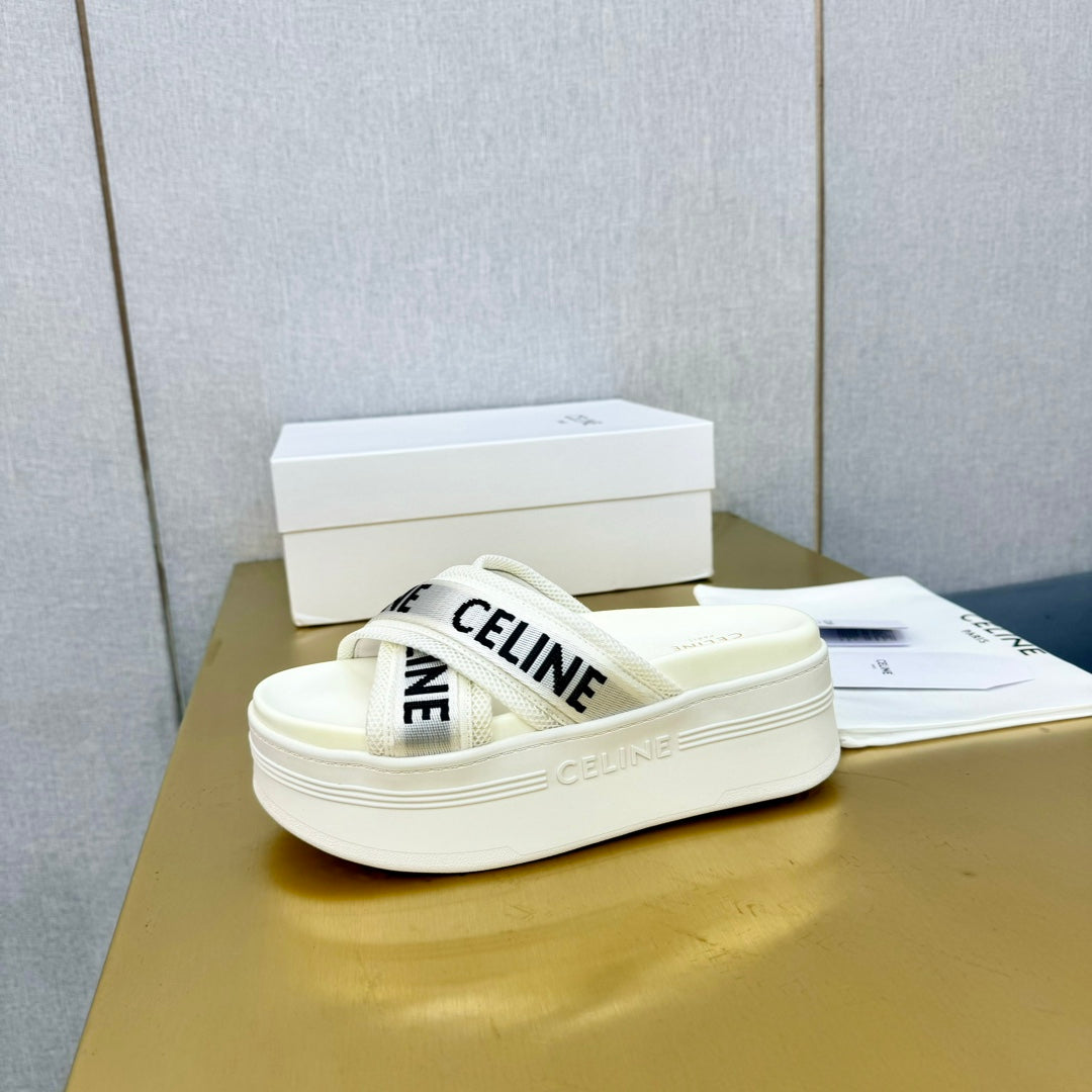 Celine Celine Block Slide White Fabric with Rubber 238138