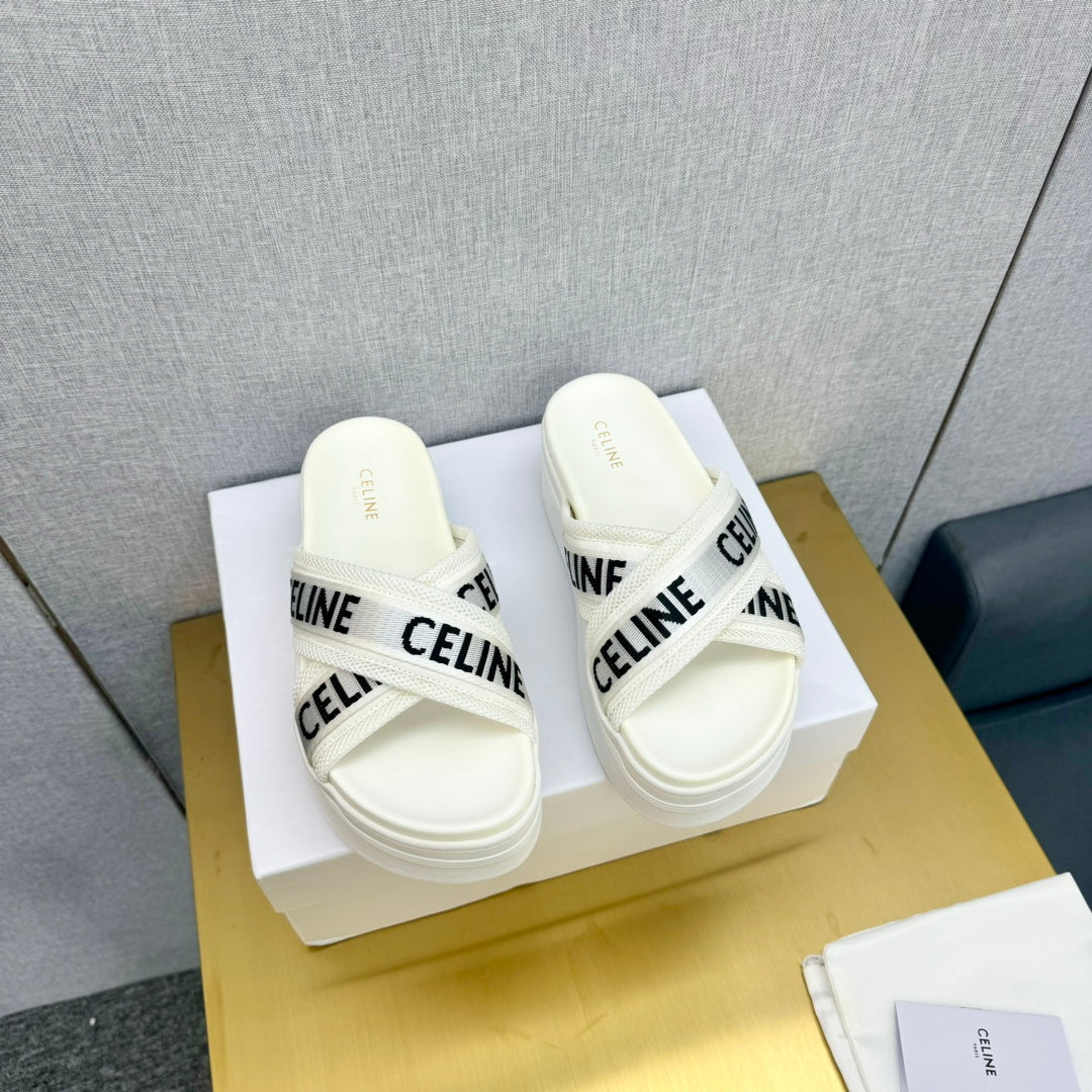 Celine Celine Block Slide White Fabric with Rubber 238138