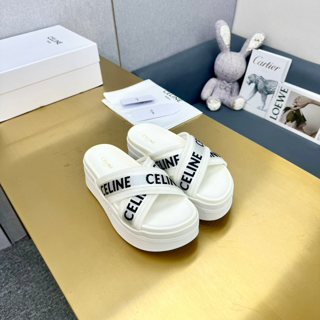 Celine Celine Block Slide White Fabric with Rubber 238138