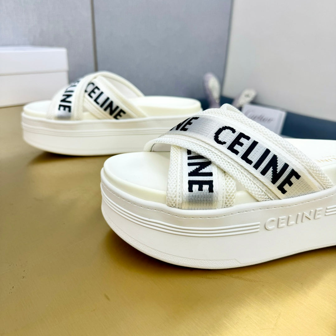 Celine Celine Block Slide White Fabric with Rubber 238138