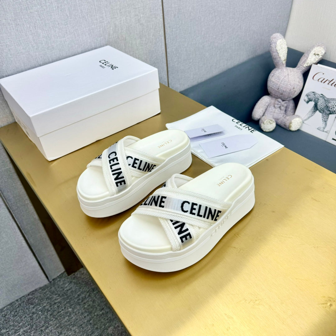 Celine Celine Block Slide White Fabric with Rubber 238138