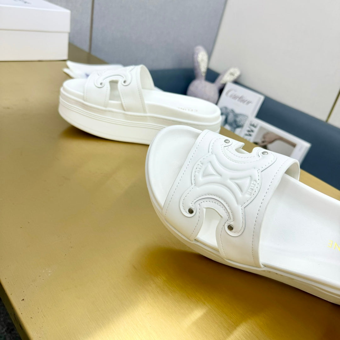 Celine Celine Platform Slide White Leather 238140
