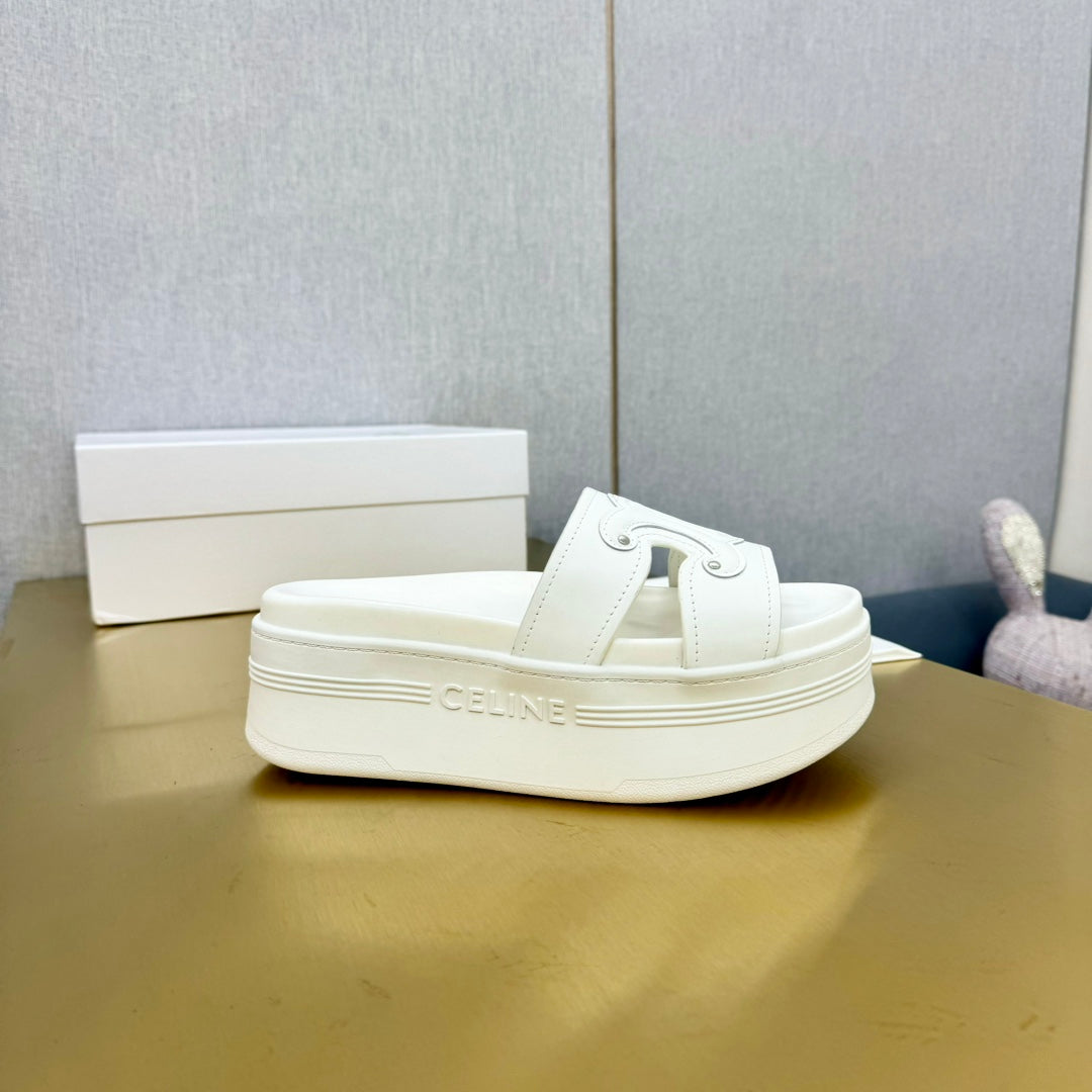 Celine Celine Platform Slide White Leather 238140