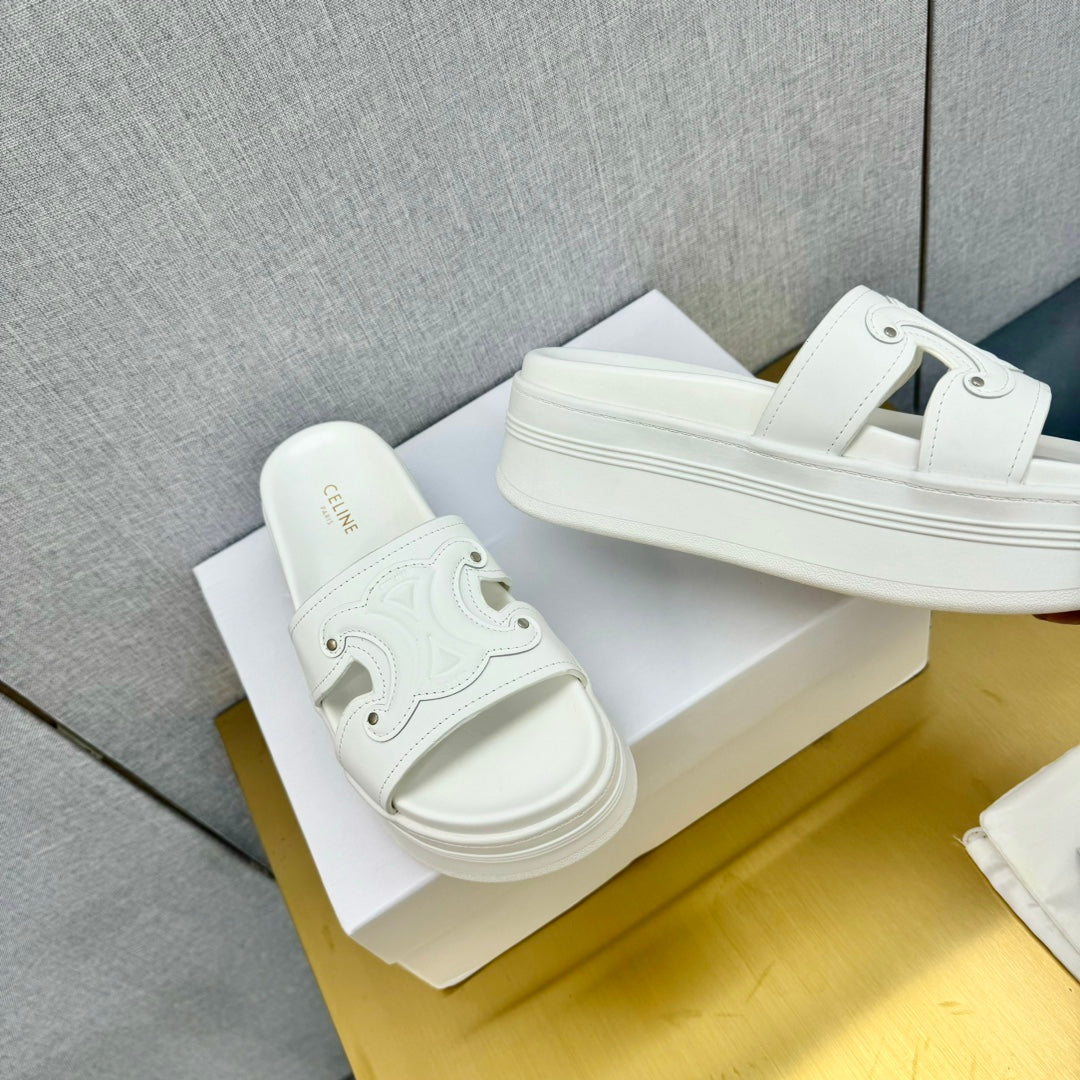 Celine Celine Platform Slide White Leather 238140