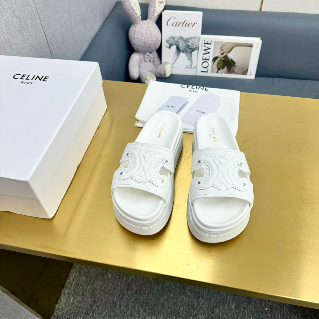 Celine Celine Platform Slide White Leather 238140