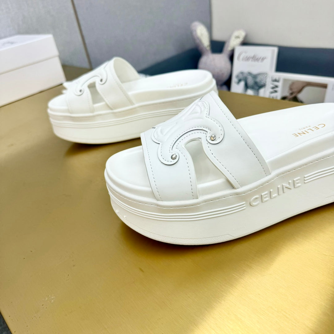 Celine Celine Platform Slide White Leather 238140