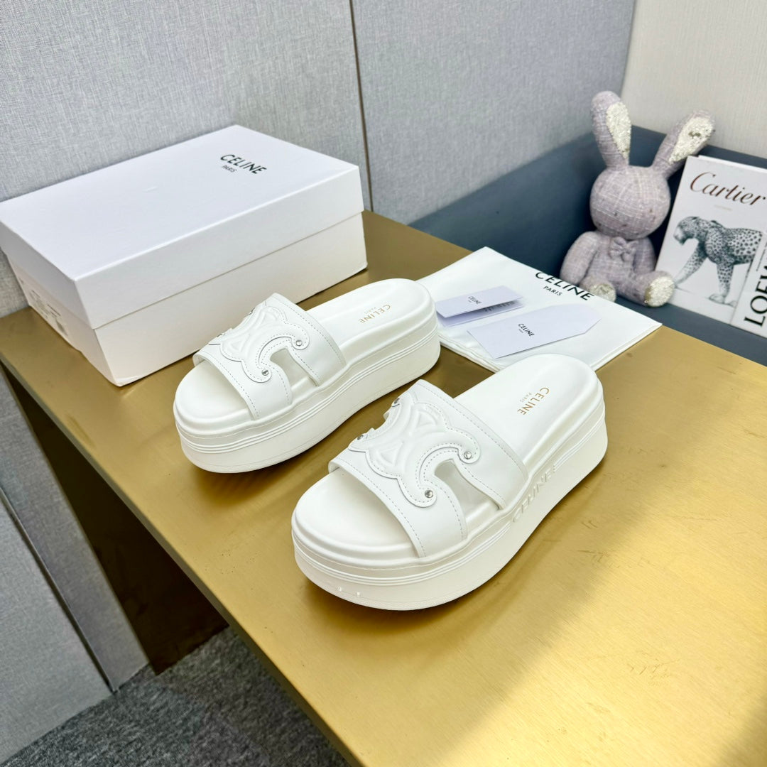 Celine Celine Platform Slide White Leather 238140