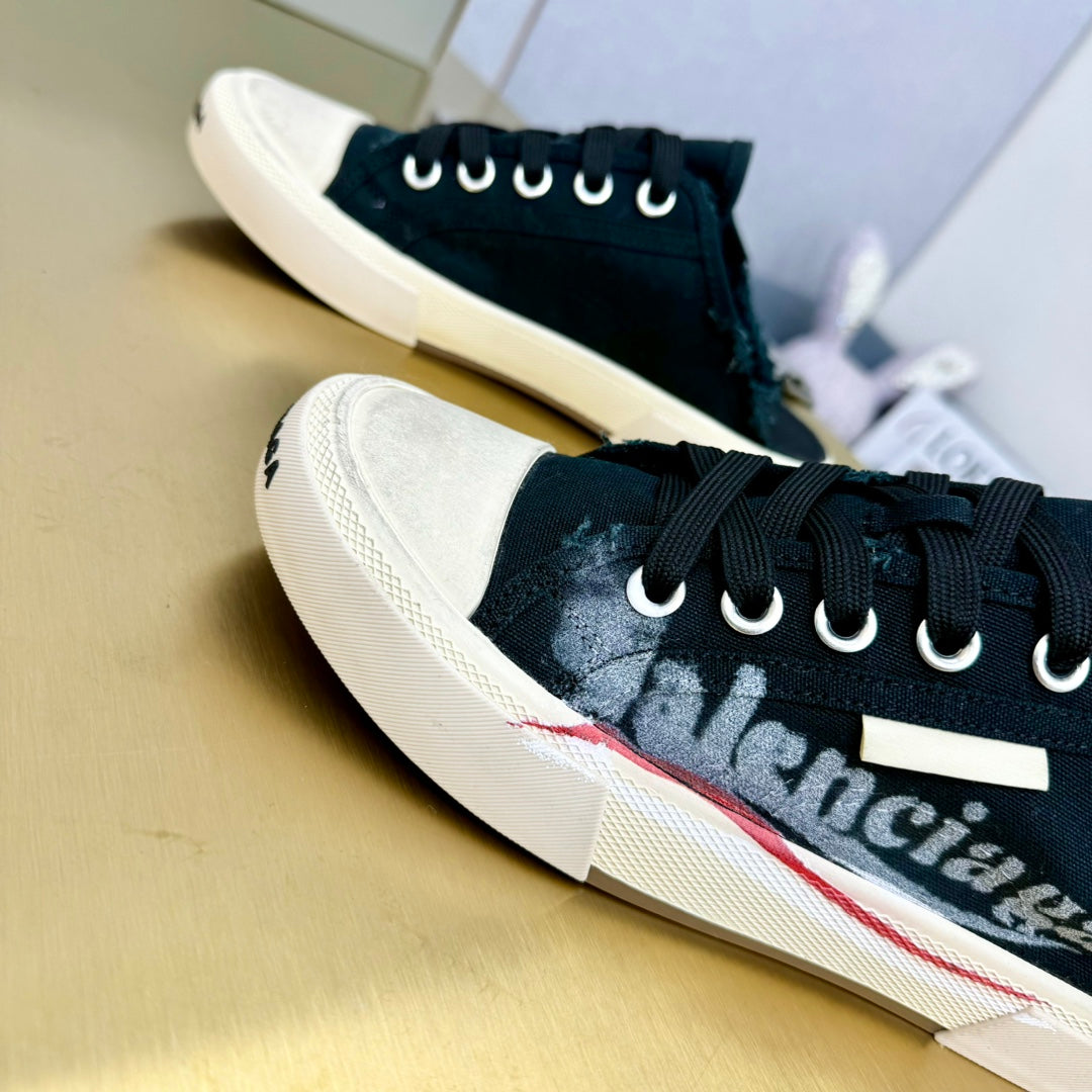 Balanciaga SNEAKER MULES IN BLACK CANVAS GRAFFITI LOGO
