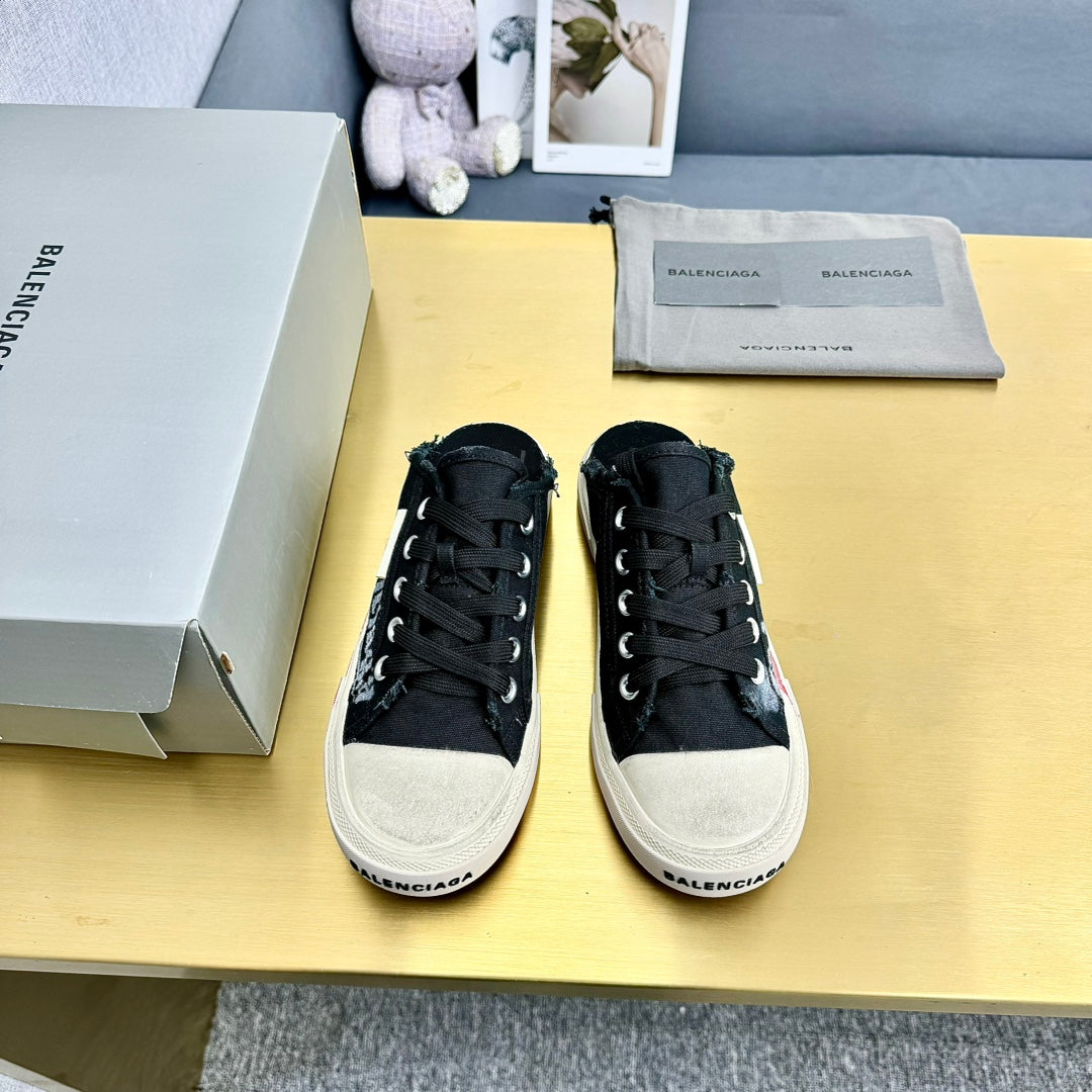 Balanciaga SNEAKER MULES IN BLACK CANVAS GRAFFITI LOGO