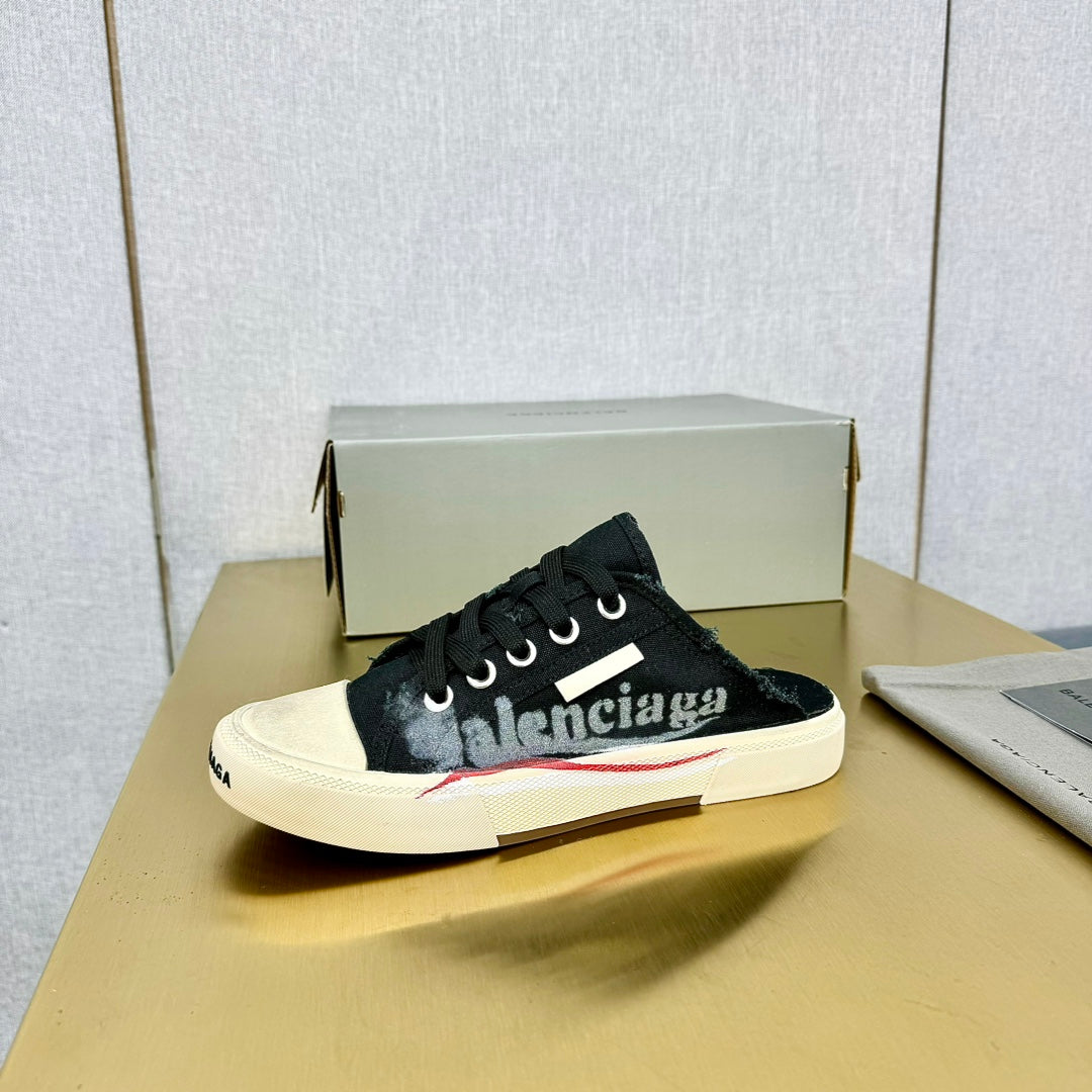 Balanciaga SNEAKER MULES IN BLACK CANVAS GRAFFITI LOGO