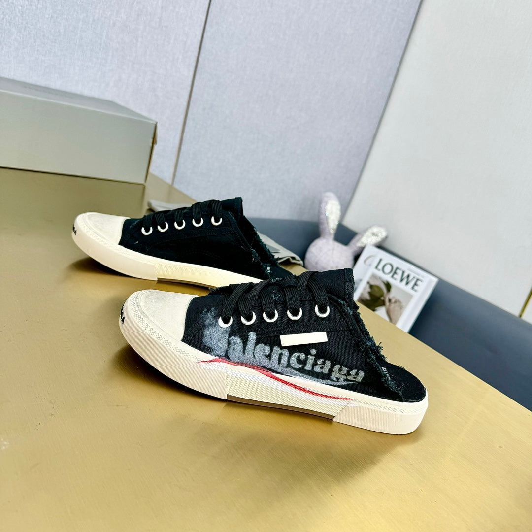 Balanciaga SNEAKER MULES IN BLACK CANVAS GRAFFITI LOGO