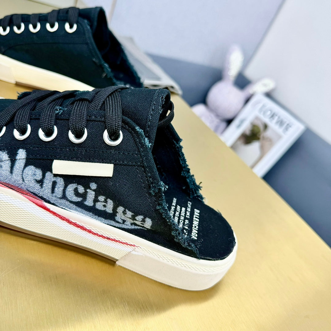 Balanciaga SNEAKER MULES IN BLACK CANVAS GRAFFITI LOGO