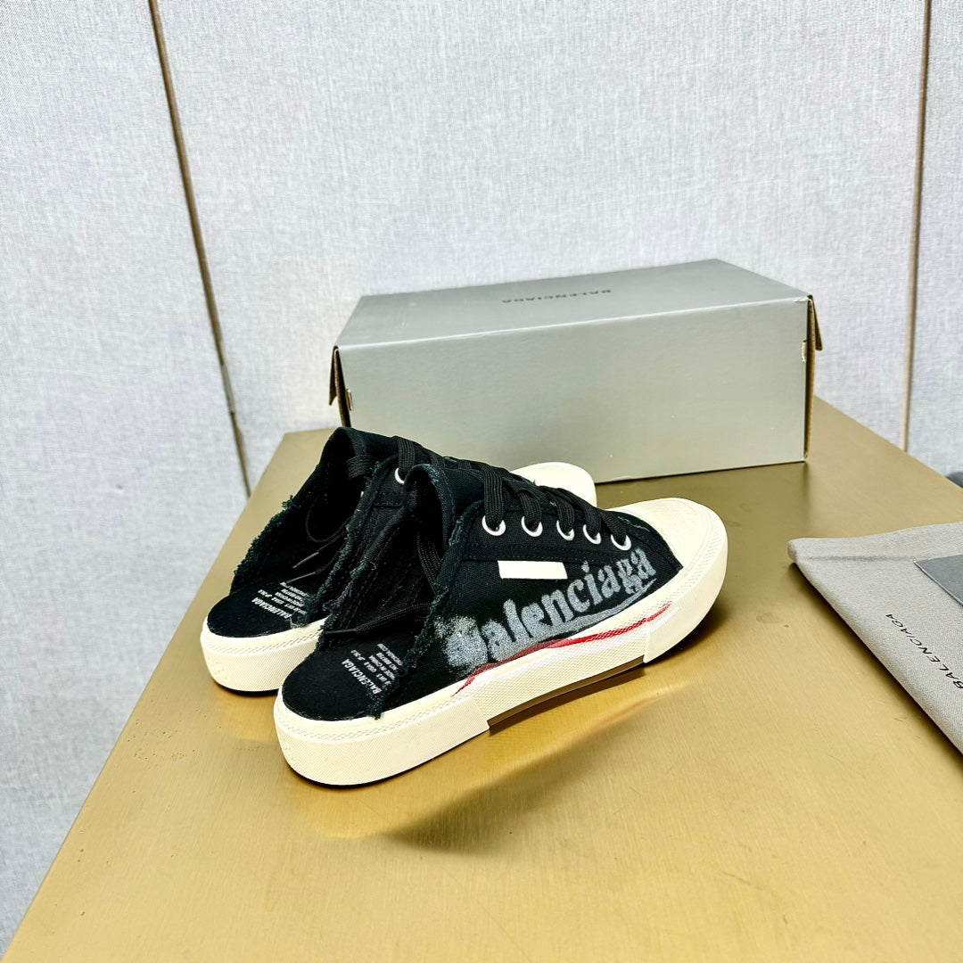 Balanciaga SNEAKER MULES IN BLACK CANVAS GRAFFITI LOGO