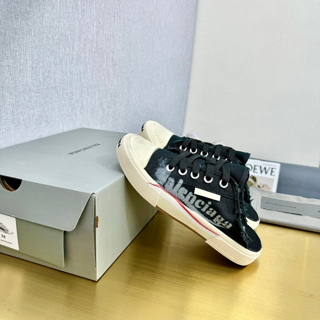 Balanciaga SNEAKER MULES IN BLACK CANVAS GRAFFITI LOGO