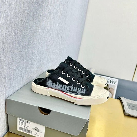 Balanciaga SNEAKER MULES IN BLACK CANVAS GRAFFITI LOGO