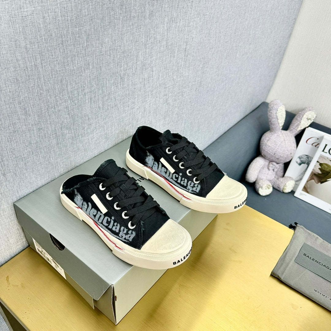 Balanciaga SNEAKER MULES IN BLACK CANVAS GRAFFITI LOGO