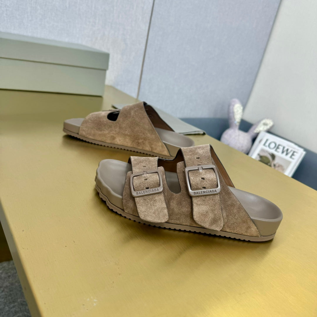 Balanciaga BIRKENSTOCK SLIPPERS IN LIGHT BROWN SUEDE