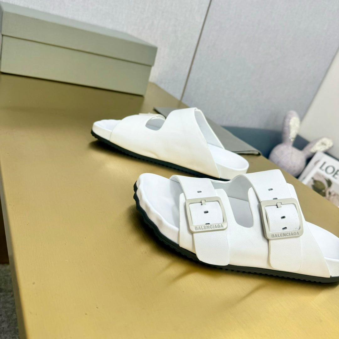 Balanciaga BIRKENSTOCK SLIPPERS IN WHITE CALFSKIN