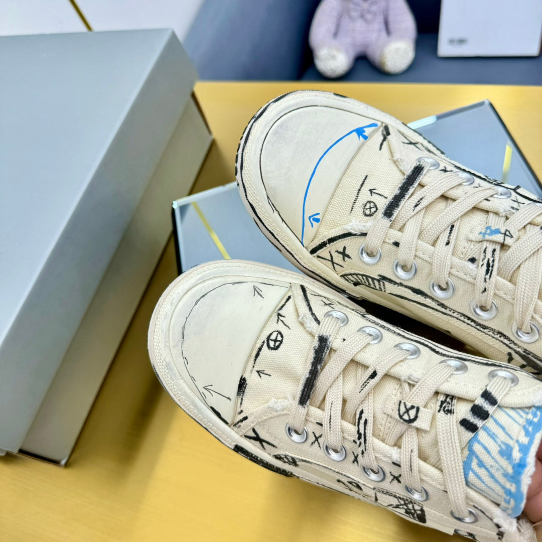 Balanciaga SKETCH SNEAKER MULES IN BEIGE CANVAS