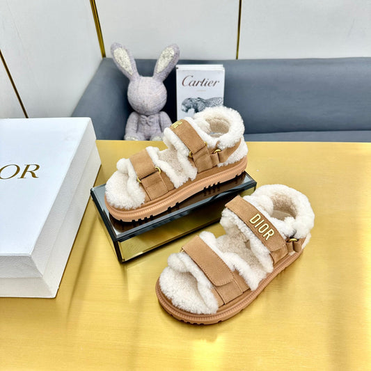 DIOR  DIORact Sandal In Brown Suede And Wool Fleece Lining 111048