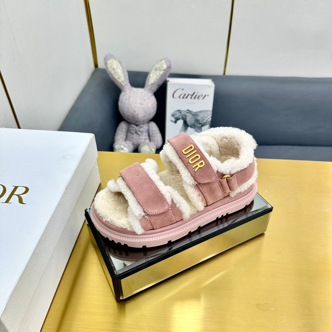 DIOR  DIORact Sandal In Rose Pink Suede And Wool Fleece Lining 111052