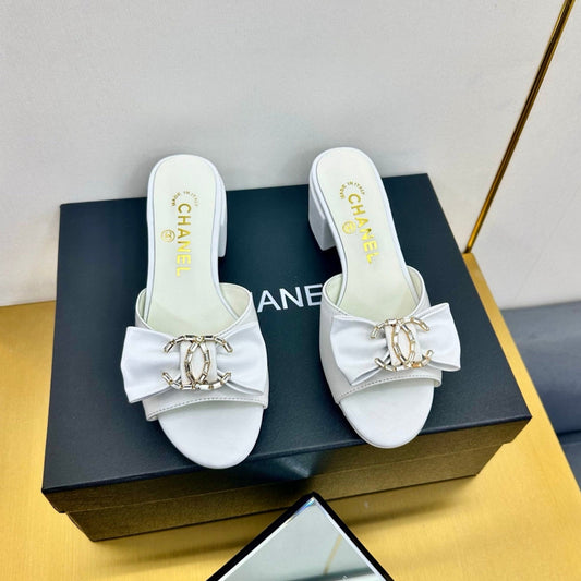 CHANEL 25 Mid Heel Mules White Sheepskin 238475