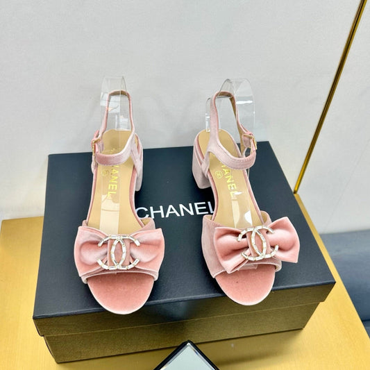 CHANEL 25 Sandal Heels Tea Rose PInk Velvet 238483