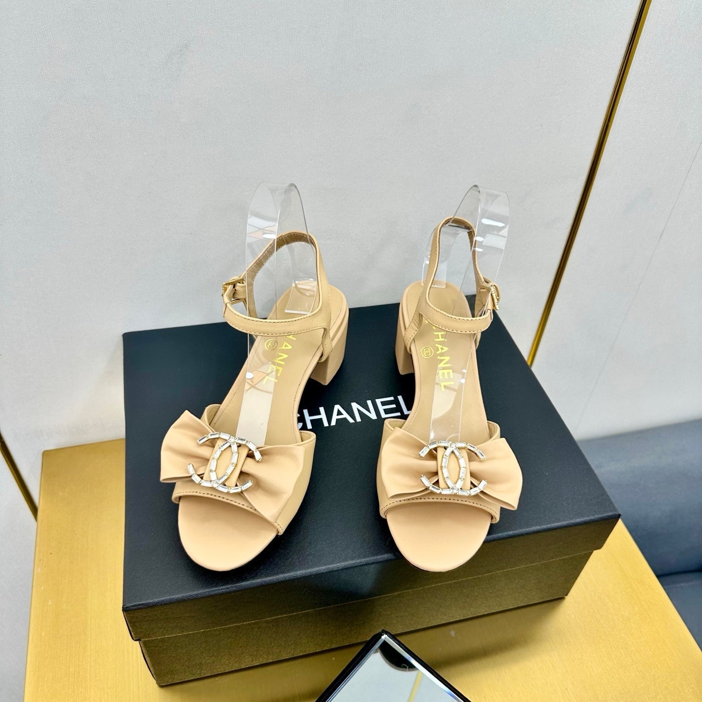 CHANEL 25 Sandal Heels Daffodil Yellow Sheepskin 238486