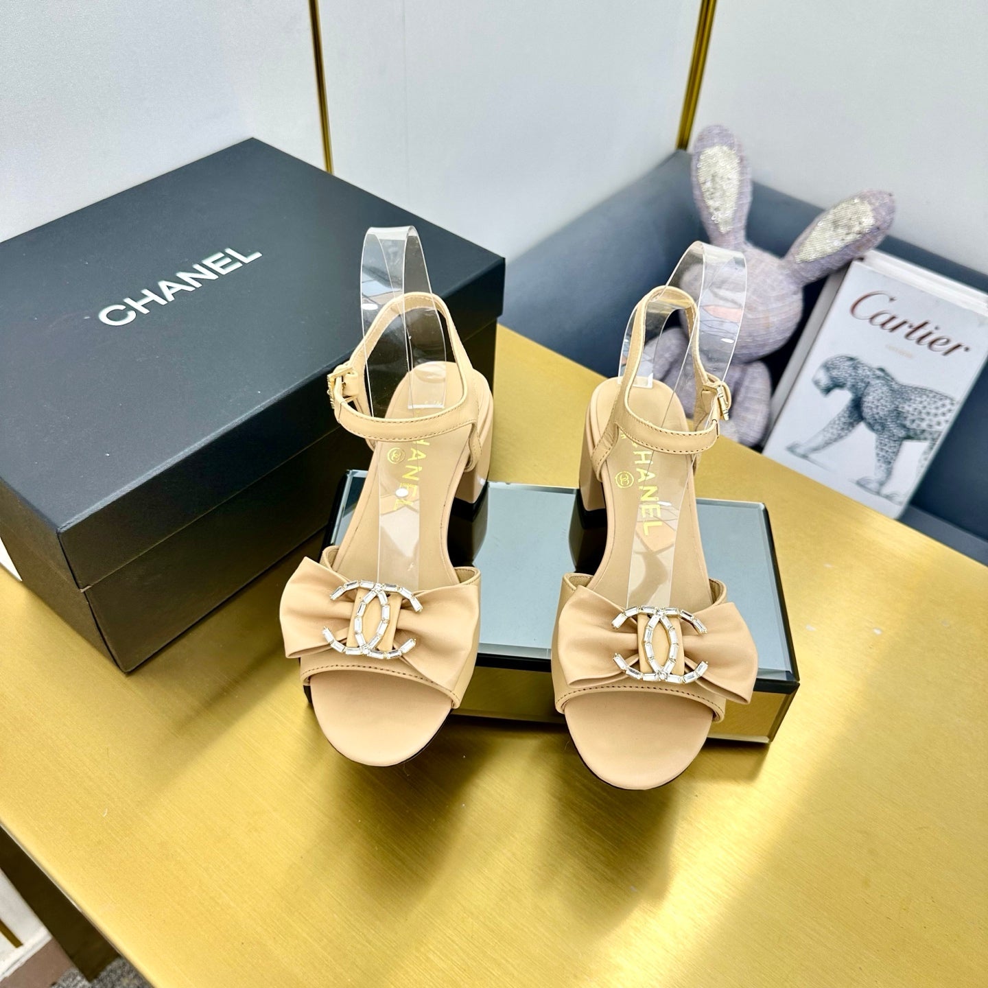 CHANEL 25 Sandal Heels Daffodil Yellow Sheepskin 238486