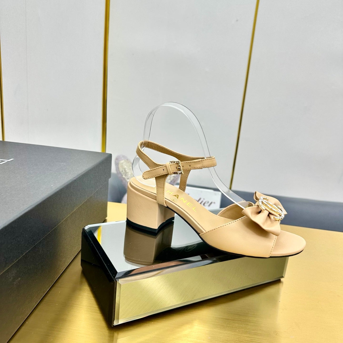 CHANEL 25 Sandal Heels Daffodil Yellow Sheepskin 238486