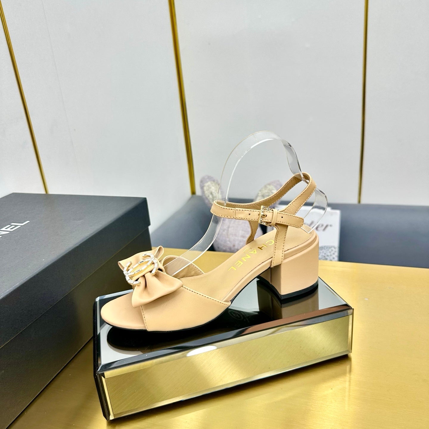 CHANEL 25 Sandal Heels Daffodil Yellow Sheepskin 238486