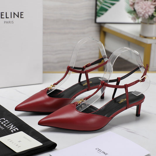Celine HIGH 5 CM SLINGBACK IN CHERRY RED CALFSKIN WITH GOLD LOGO