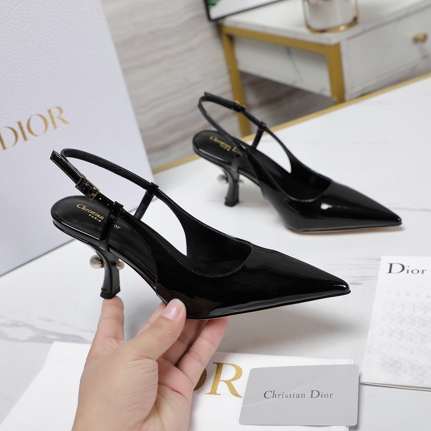 DIOR Tribales Slingback Pump Glossy Black Cowhide